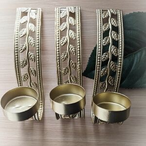 3x Gold Tea Light Candle Sconces